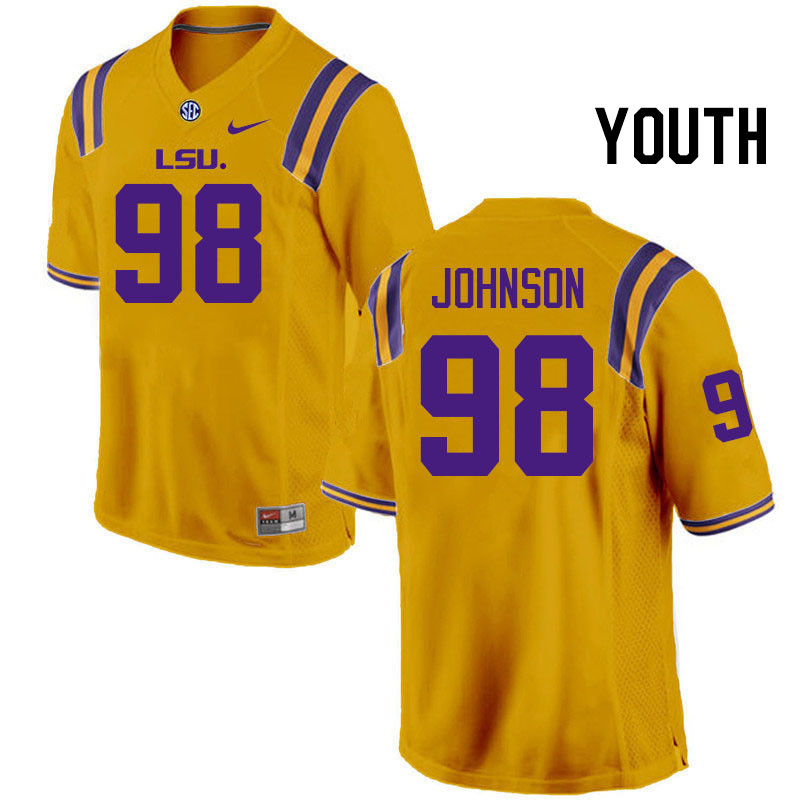 Youth #98 De'Myrion Johnson LSU Tigers College Football Jerseys Stitched-Gold